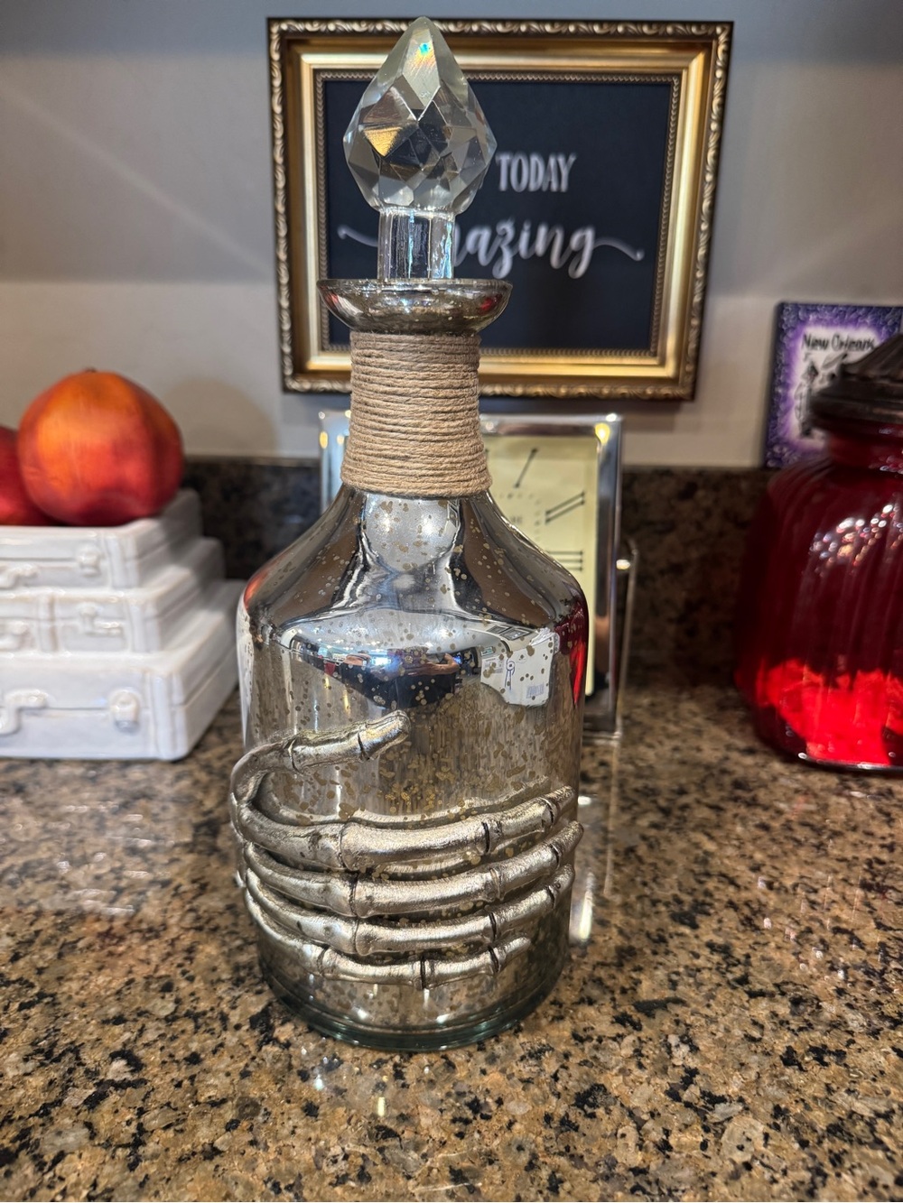 Spooky Skeleton Glass Bottle Decanter with Crystal Stopper